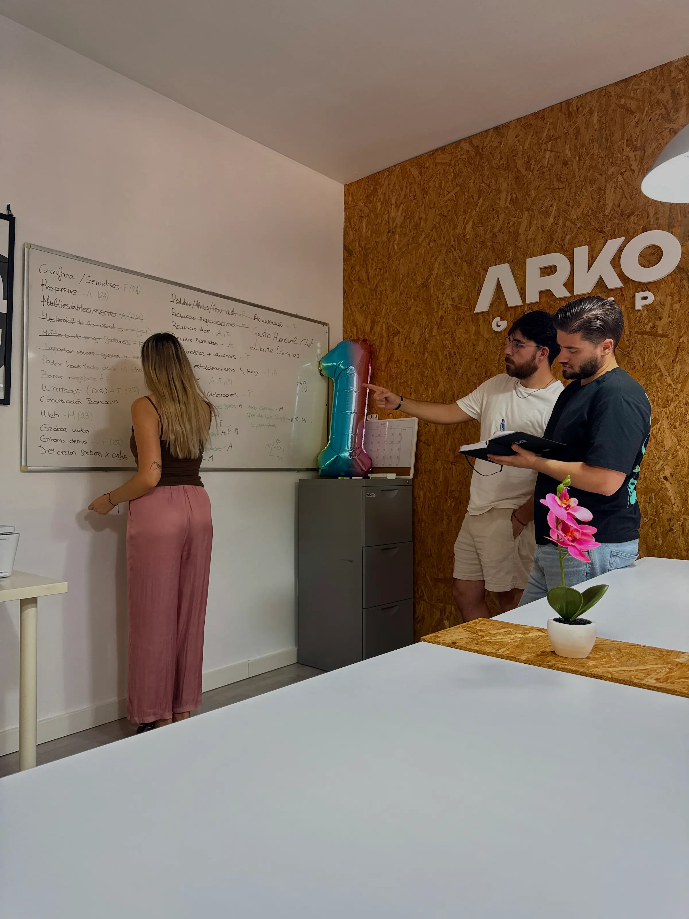 El equipo de Arko Group planificando Onna en la pizarra de la oficina